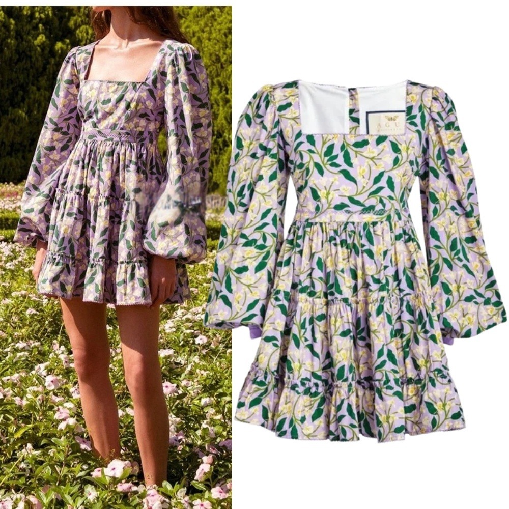 NWT Agua by Agua Bendita Avena Dos Gardenias Lila Mini Dress Small